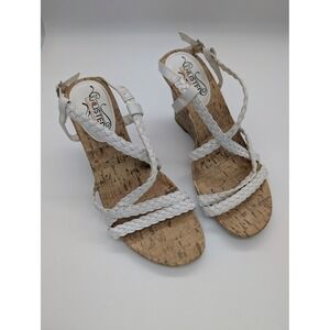 Unlisted Kenneth Cole Women's White Braided Cork Wedge Sandals Strappy Size 8